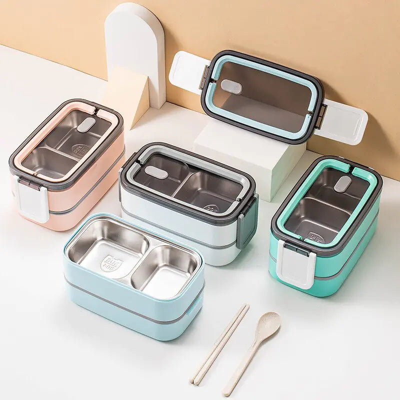 Caja Bento de acero inoxidable de 2 capas