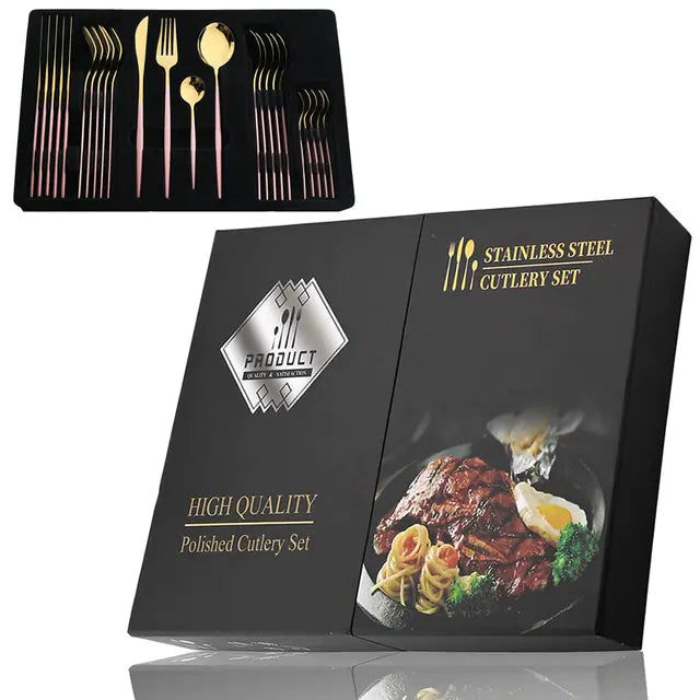 Juego de cubiertos de acero inoxidable de 24 piezas