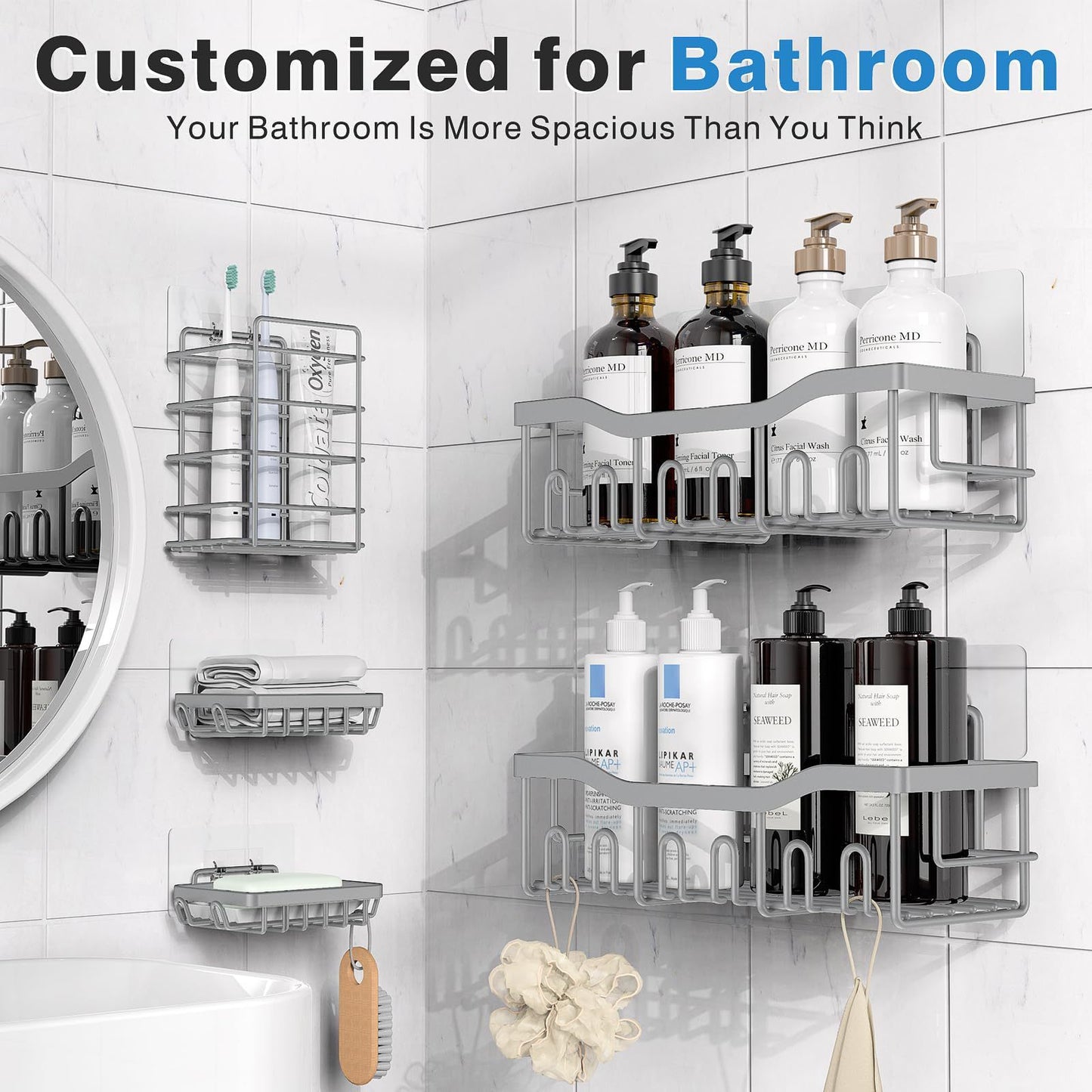 Punch-Free Wall-Mounted Bathroom Rack