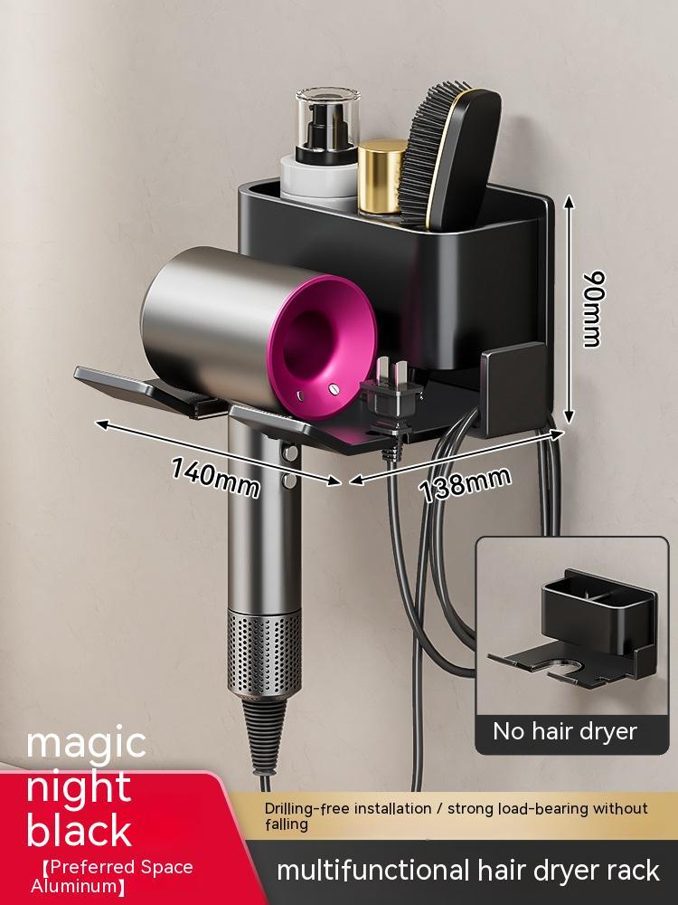 Estante para secador de pelo montado en la pared, sin perforaciones