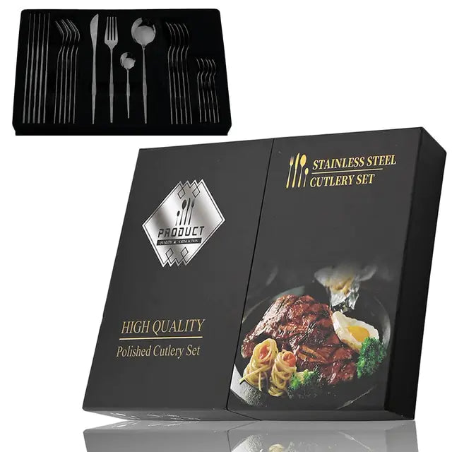 Juego de cubiertos de acero inoxidable de 24 piezas