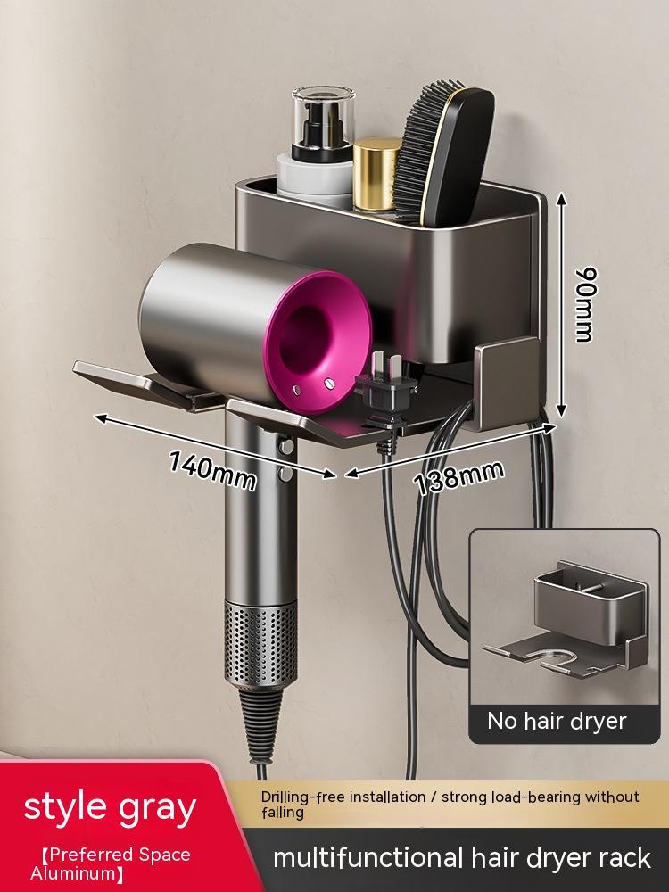Estante para secador de pelo montado en la pared, sin perforaciones