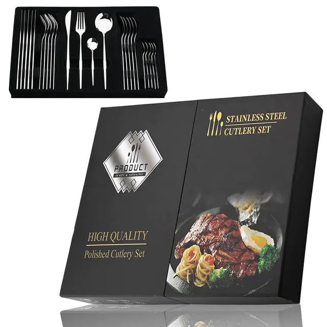 Juego de cubiertos de acero inoxidable de 24 piezas
