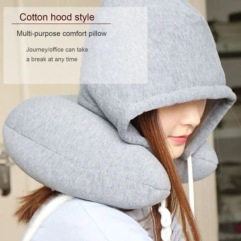 Almohada de cuello de viaje con capucha