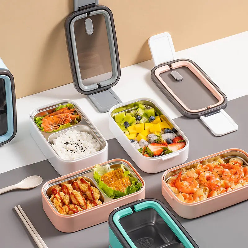 Caja Bento de acero inoxidable de 2 capas