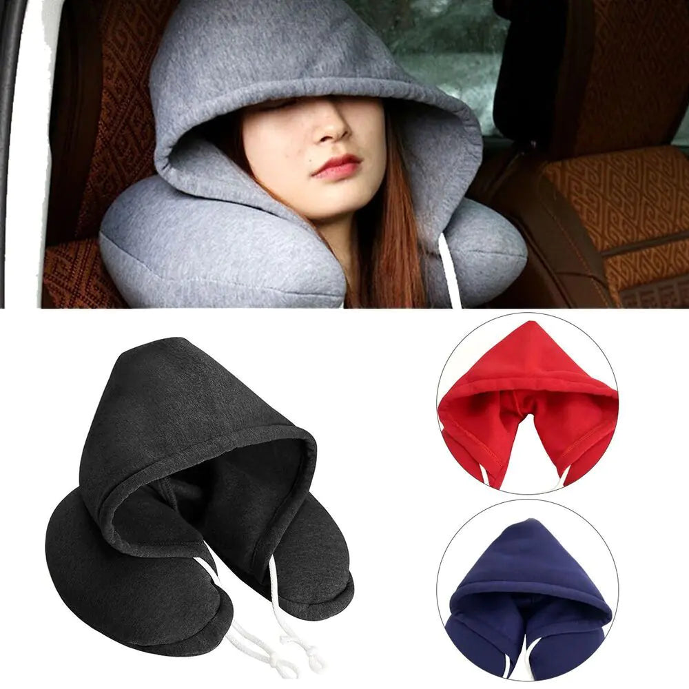 Almohada de cuello de viaje con capucha