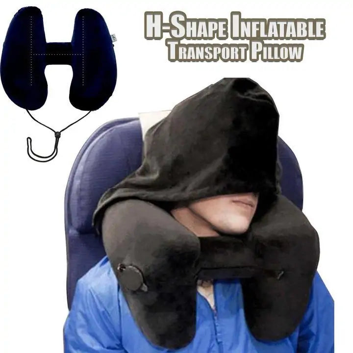 TravelBuddy - Almohada de transporte inflable con capucha