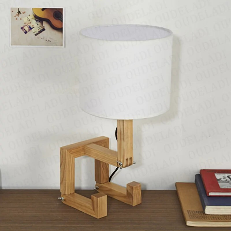 Lámpara de mesa robot de madera E14 110-240V Luz nocturna