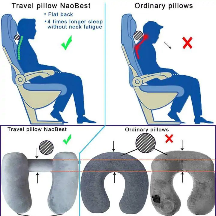 TravelBuddy - Almohada de transporte inflable con capucha