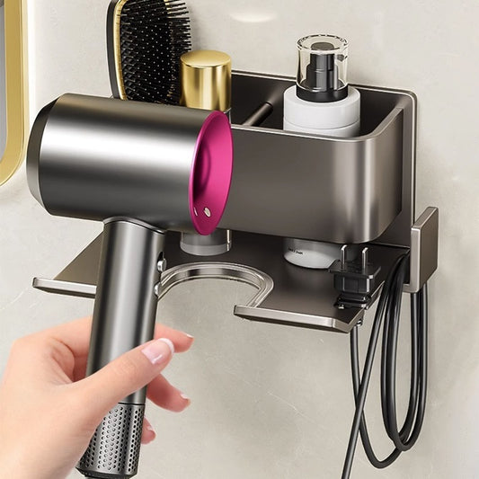 Estante para secador de pelo montado en la pared, sin perforaciones