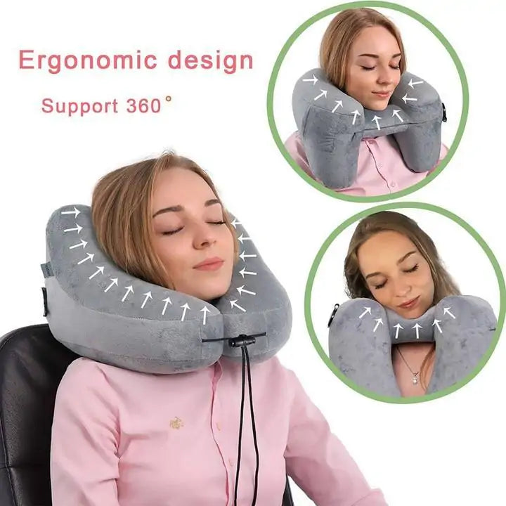 TravelBuddy - Almohada de transporte inflable con capucha