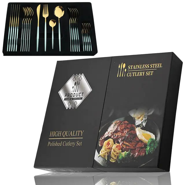 Juego de cubiertos de acero inoxidable de 24 piezas