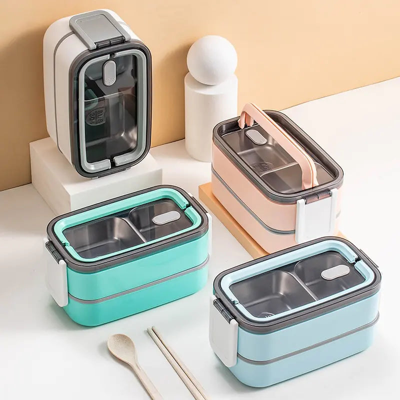 Caja Bento de acero inoxidable de 2 capas