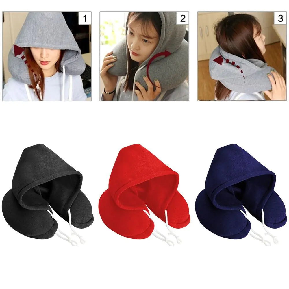 Almohada de cuello de viaje con capucha