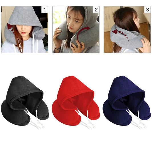 Almohada de cuello de viaje con capucha