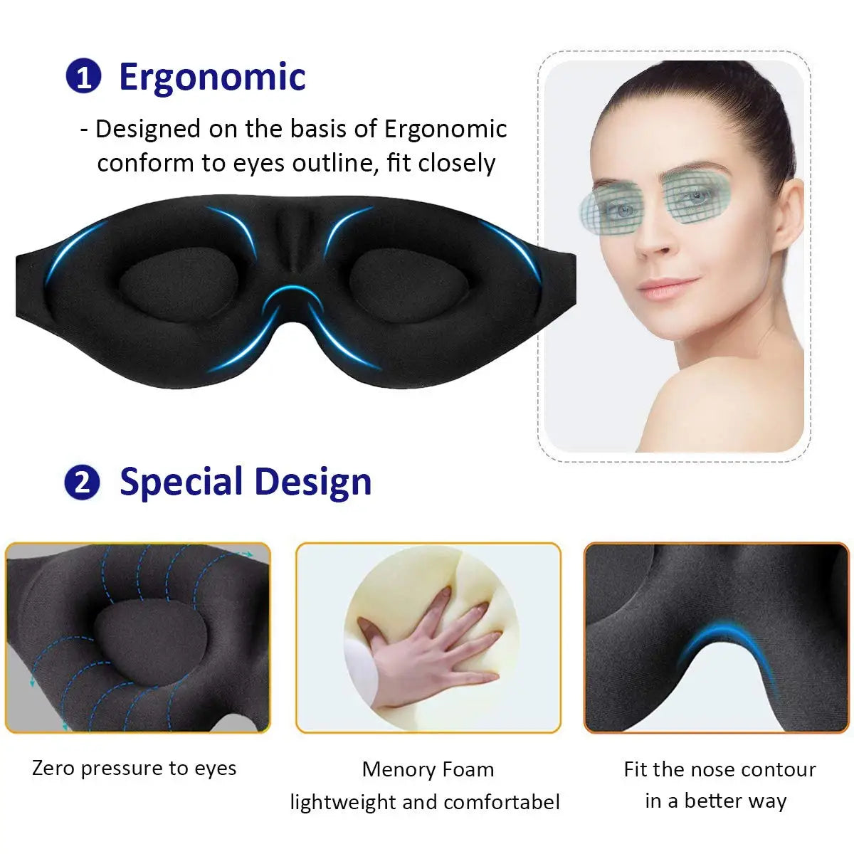 Antifaz contorneado 3D para dormir