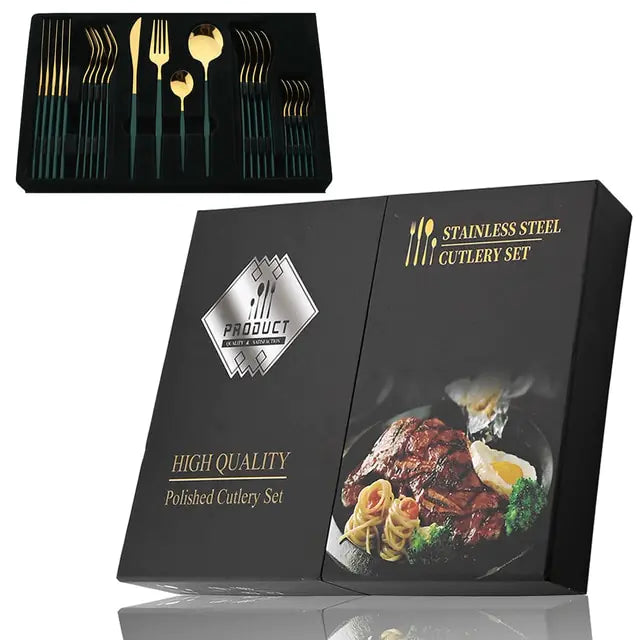 Juego de cubiertos de acero inoxidable de 24 piezas