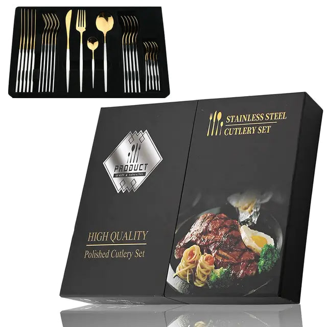 Juego de cubiertos de acero inoxidable de 24 piezas