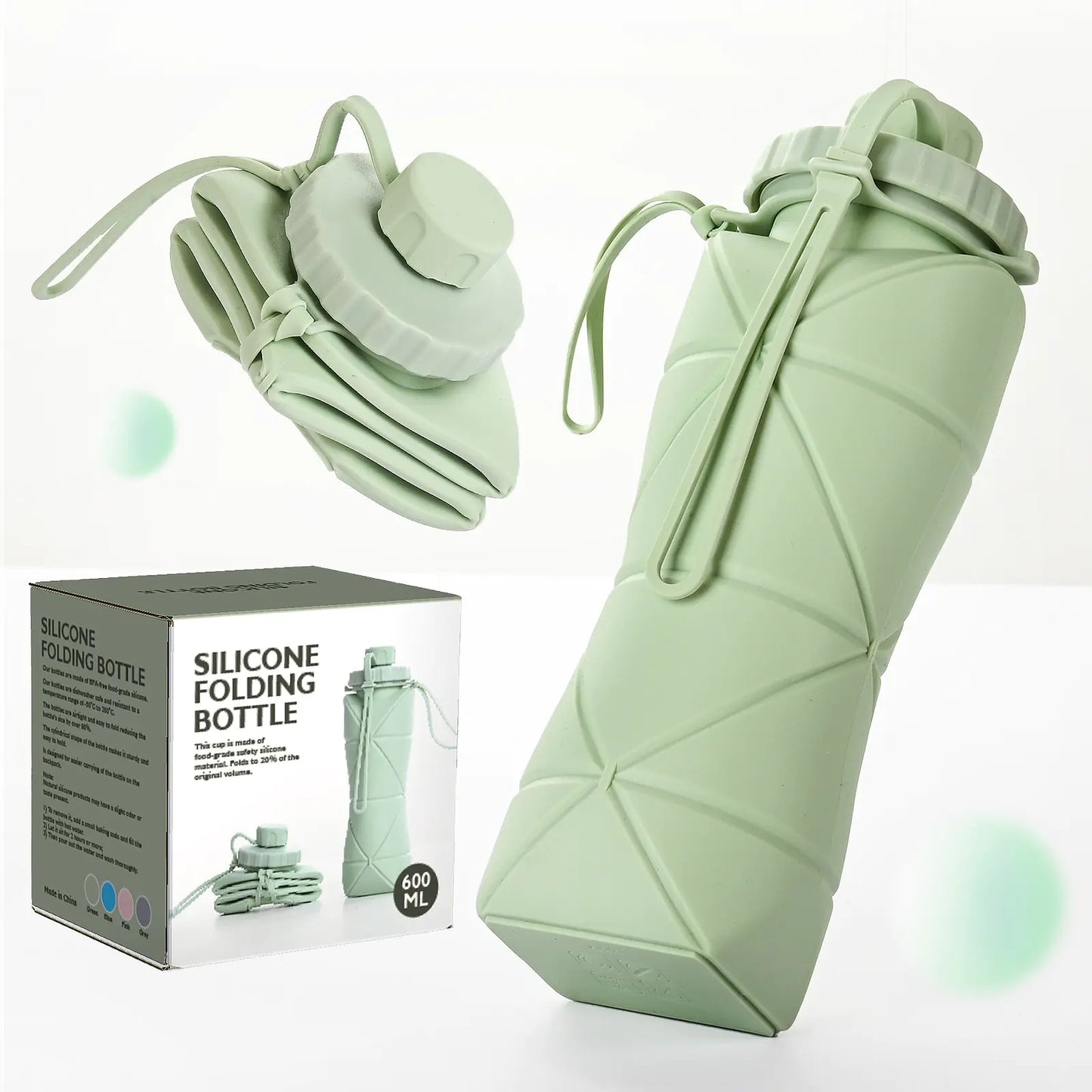 Botella de agua plegable de silicona de 600 ml