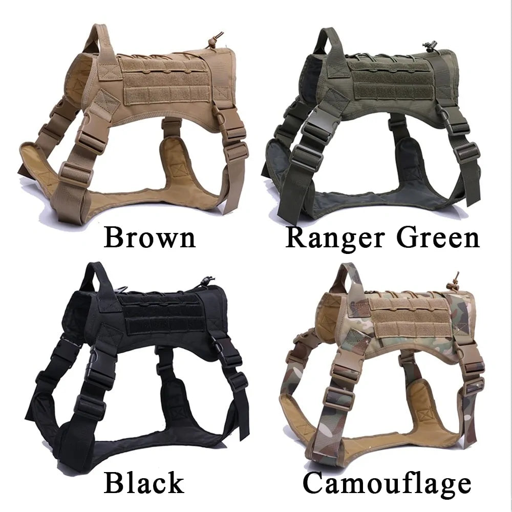 Nylon Tactical Dog Harness With Handle and Bungee Leash For German Shepherds