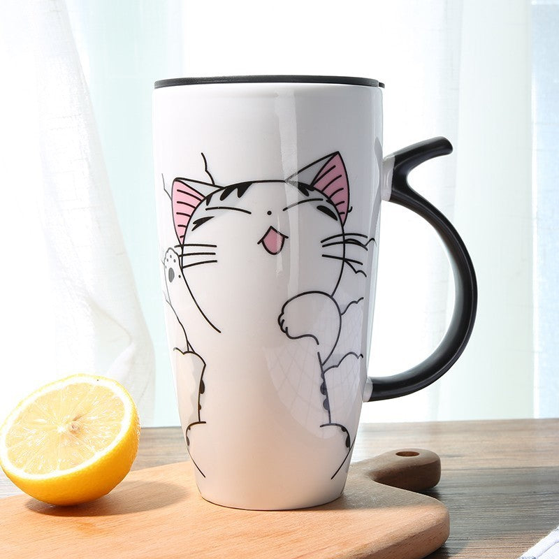 Cute Cat Ceramics Coffee Mug With Lid