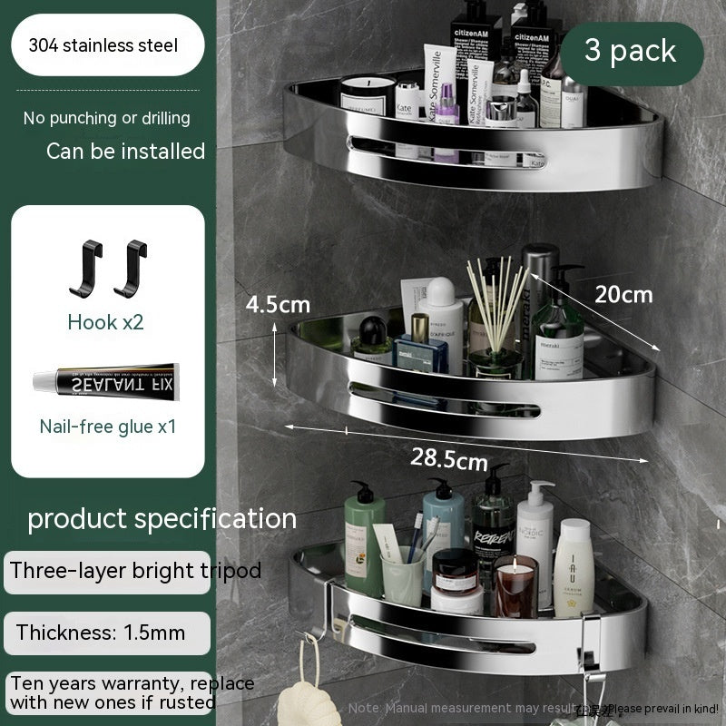 Punch-Free Stainless Steel Bathroom Triangle Rack