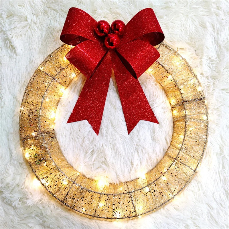 50CM Luminous LED Warm Light Metal  Door Hanging Wreath With Big Bowknot