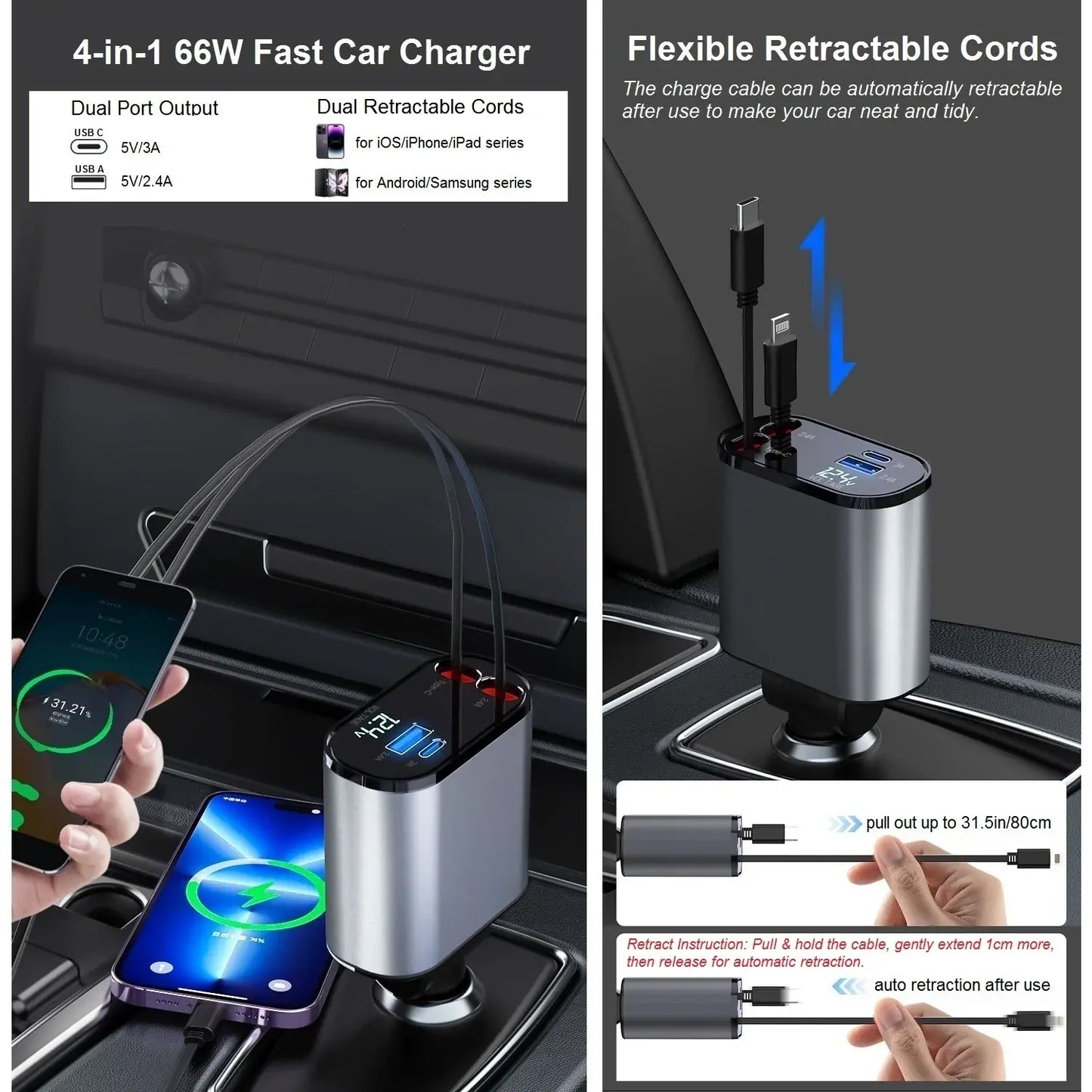 Retractable Phone  Car Charger