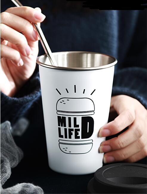 Stainless Steel Cups with Lids & Straws