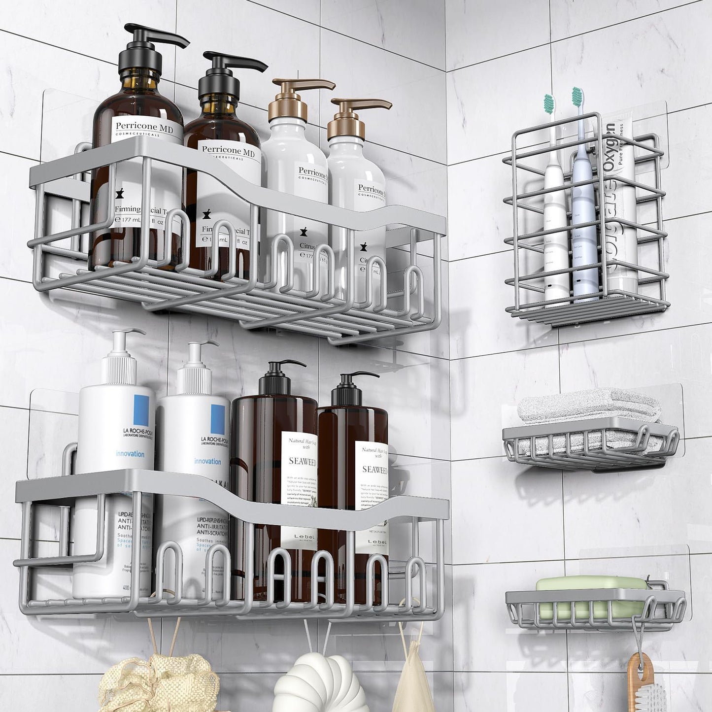 Punch-Free Stainless Steel Bathroom Rack Set