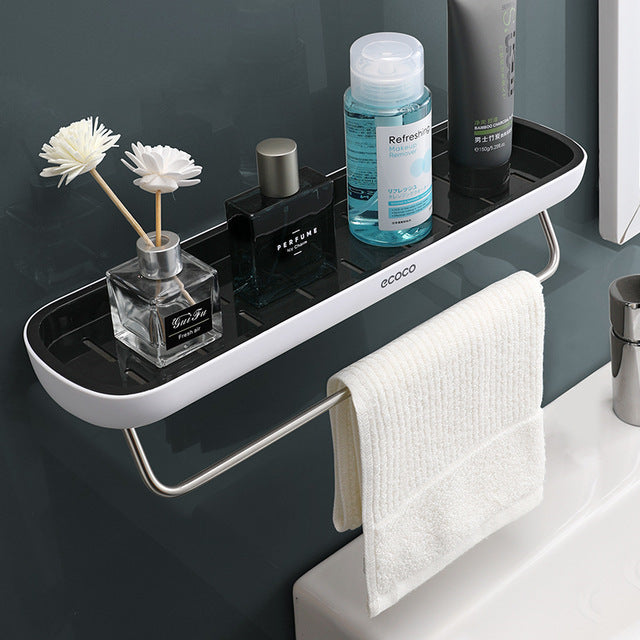 Punch-Free Bathroom Storage with Towel Bar