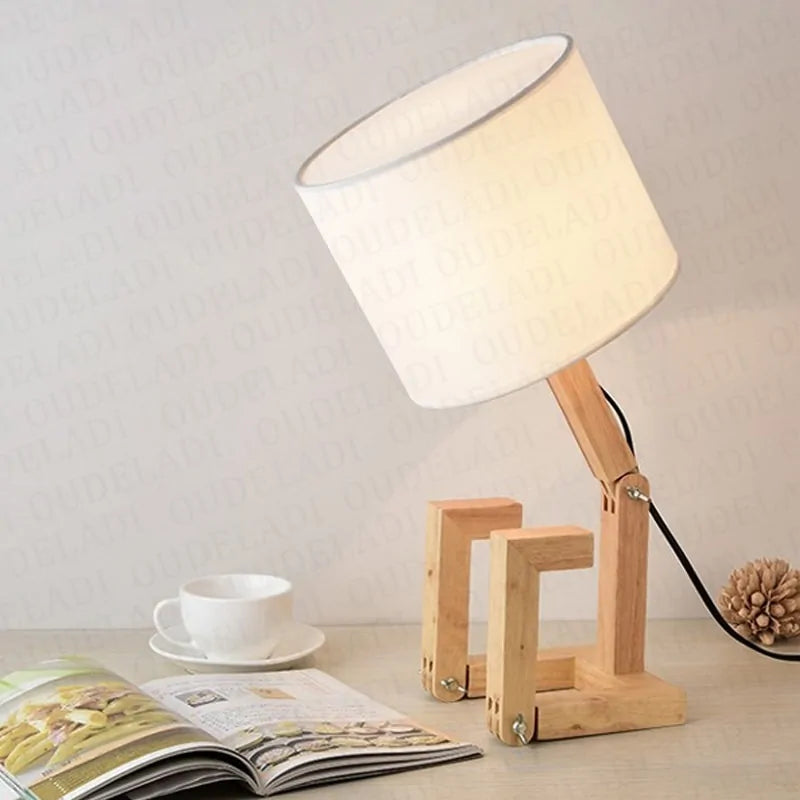 Wooden Robot Table Lamp E14 110-240V Night Light