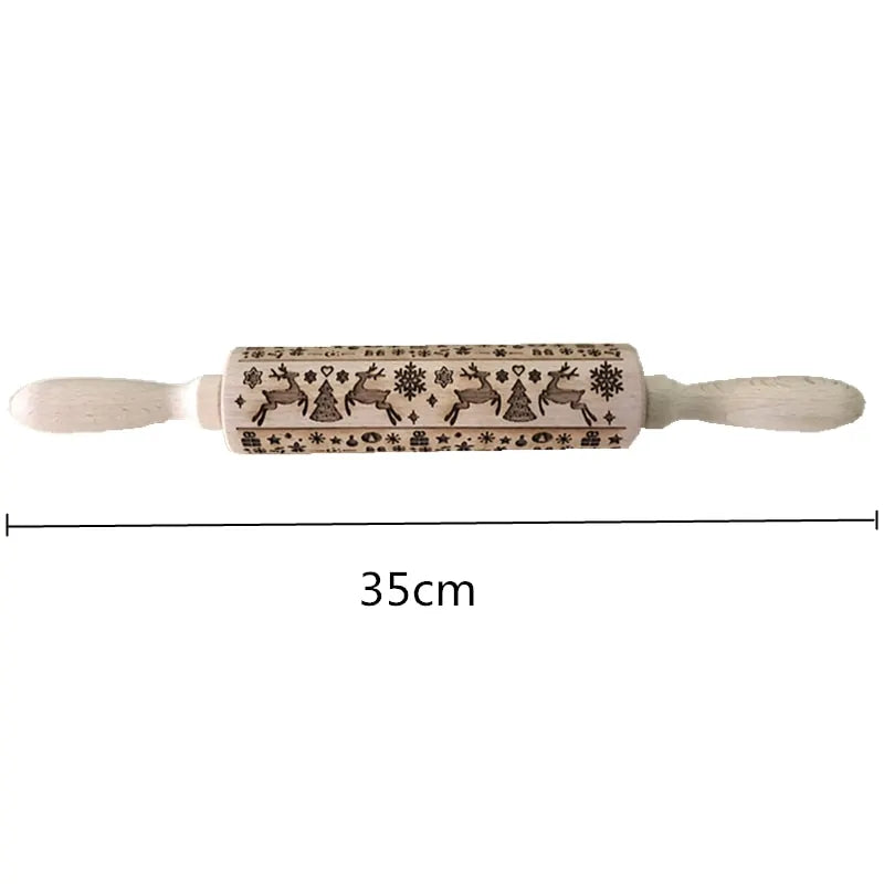 Christmas Deer Wooden Rolling Pin for Baking Cookies and Fondant