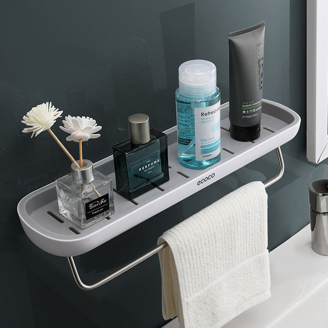 Punch-Free Bathroom Storage with Towel Bar