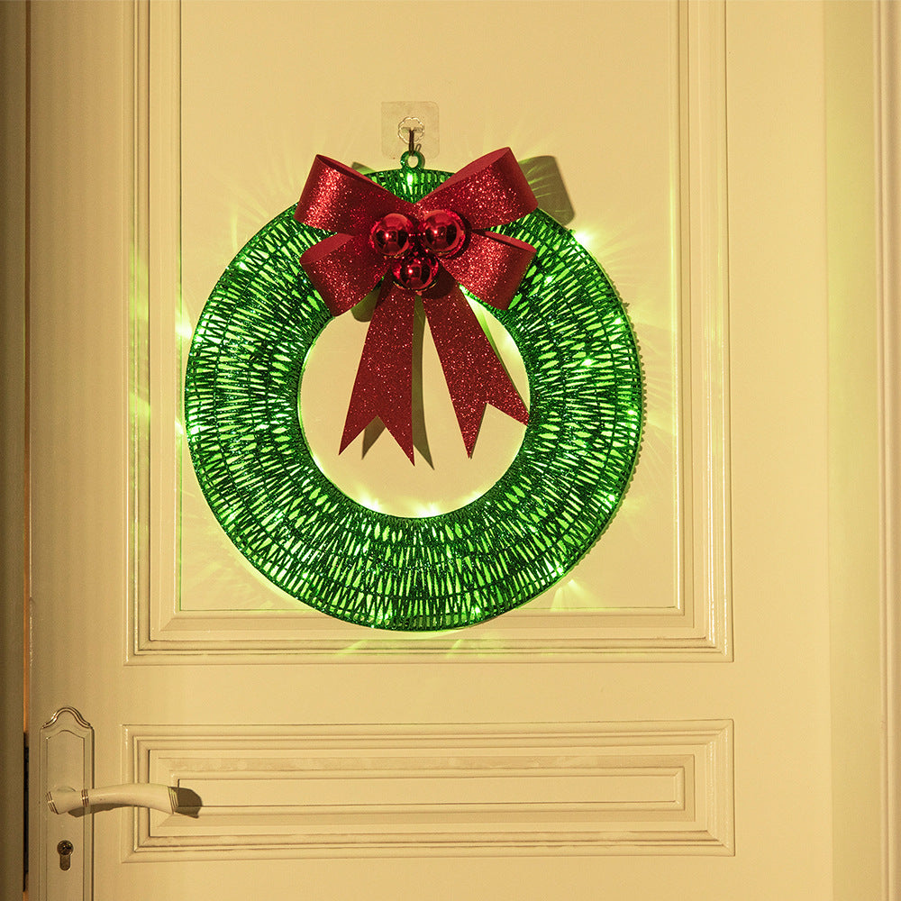 50CM Luminous LED Warm Light Metal  Door Hanging Wreath With Big Bowknot