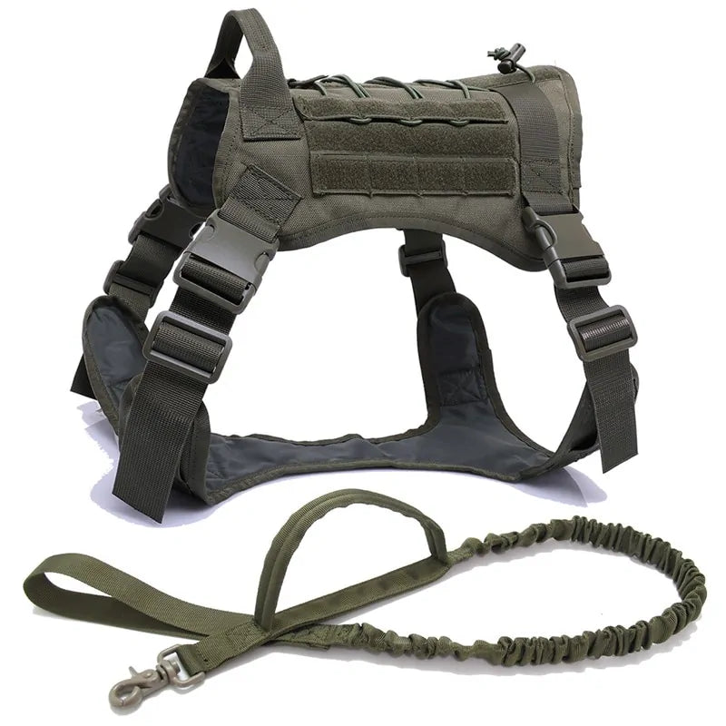 Nylon Tactical Dog Harness With Handle and Bungee Leash For German Shepherds