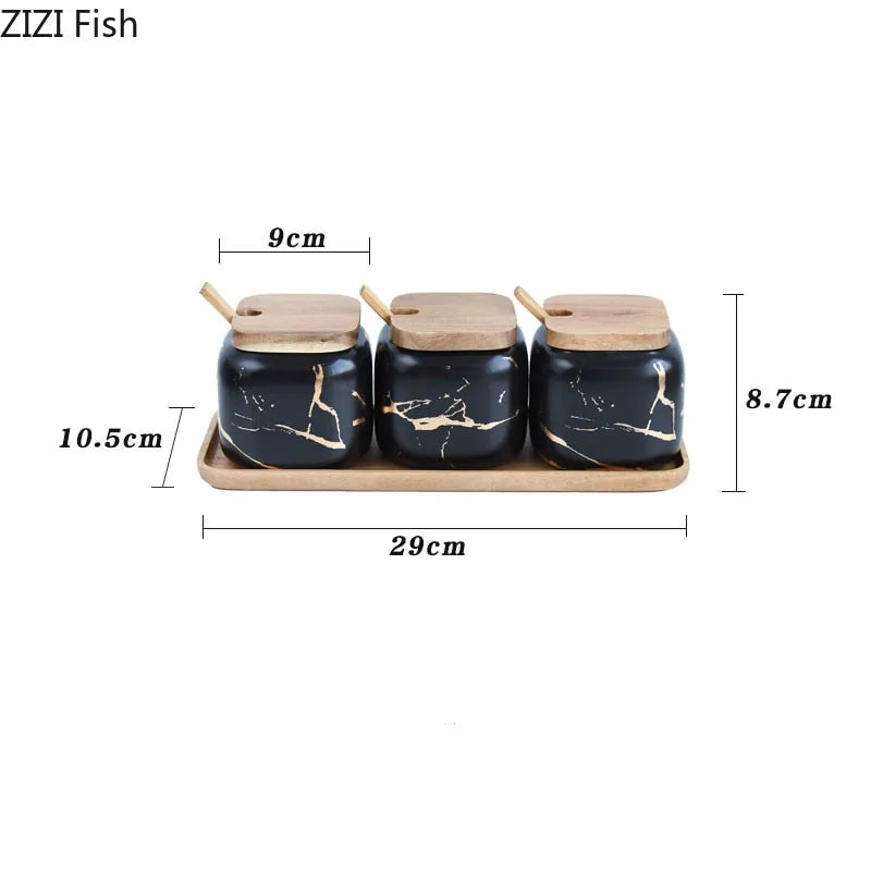 Gewürzbehälter-Set aus Keramik mit Marmormuster für die Küche