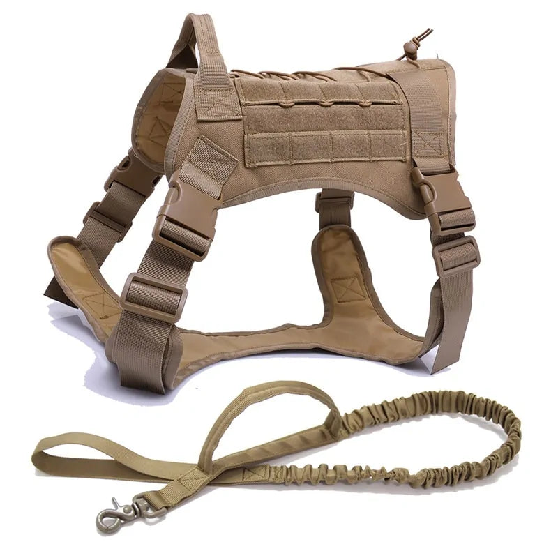 Nylon Tactical Dog Harness With Handle and Bungee Leash For German Shepherds