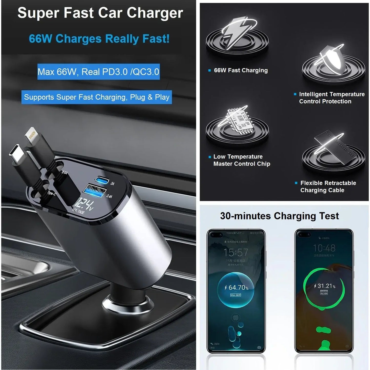 Retractable Phone  Car Charger