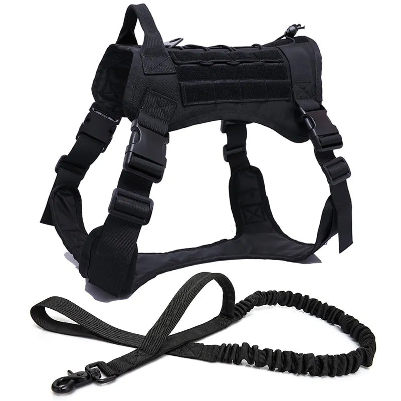 Nylon Tactical Dog Harness With Handle and Bungee Leash For German Shepherds