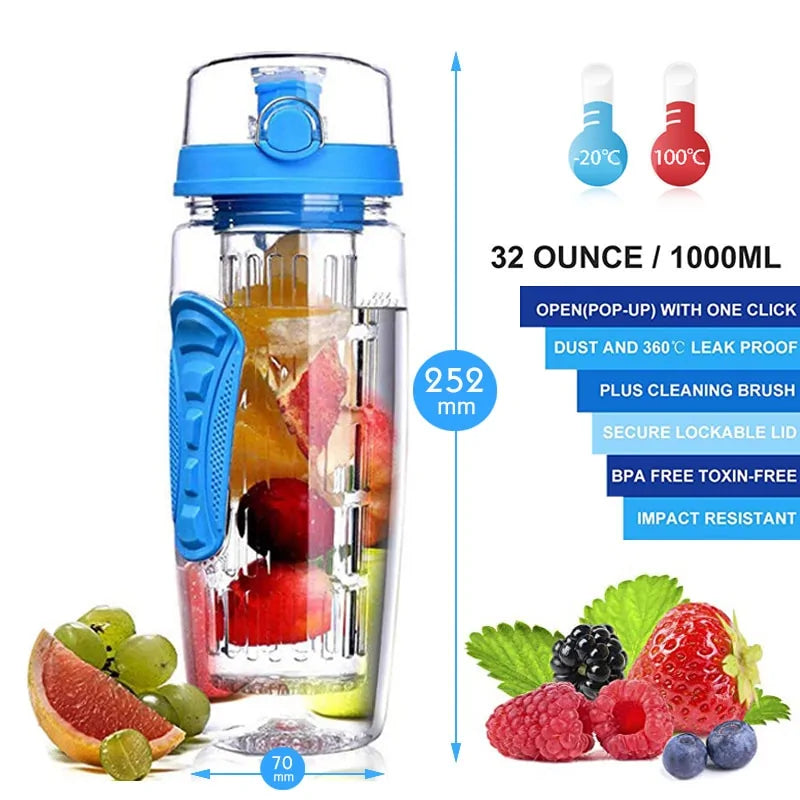 Botella de agua con infusor de frutas de 32 oz