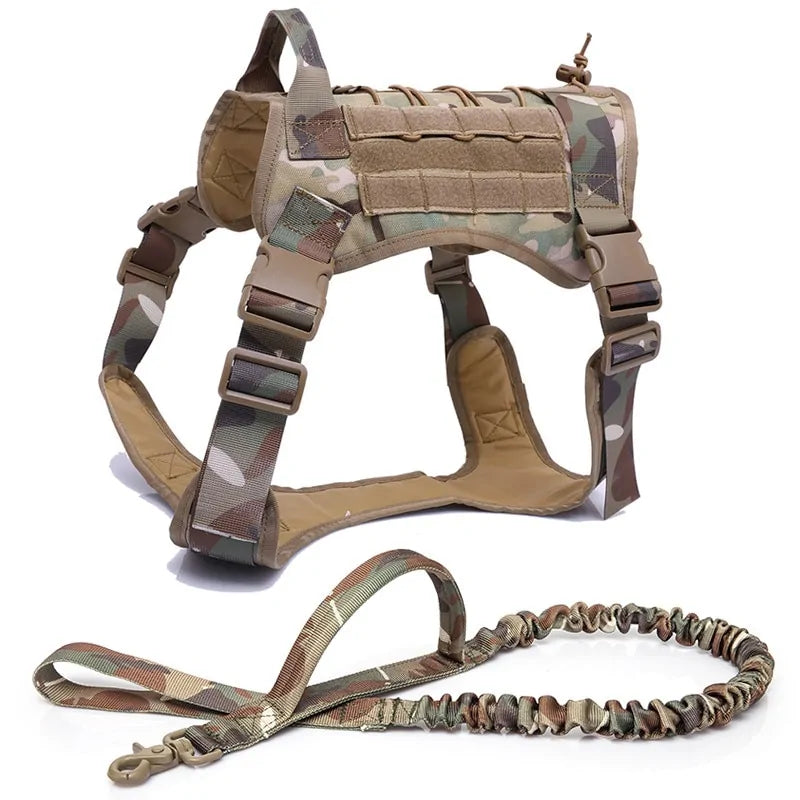 Nylon Tactical Dog Harness With Handle and Bungee Leash For German Shepherds