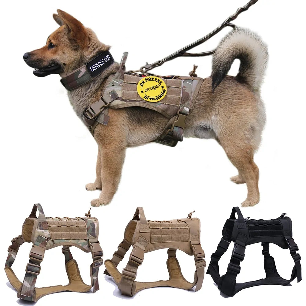 Nylon Tactical Dog Harness With Handle and Bungee Leash For German Shepherds