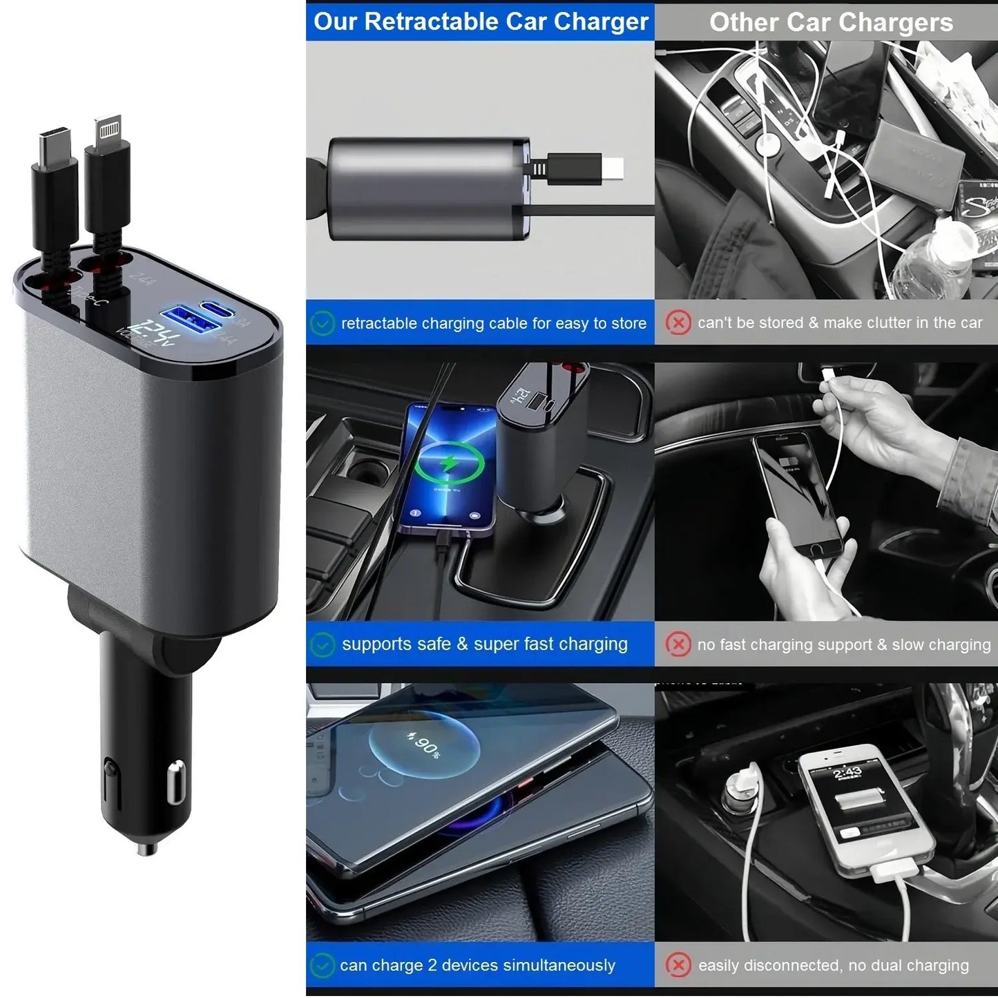 Retractable Phone  Car Charger