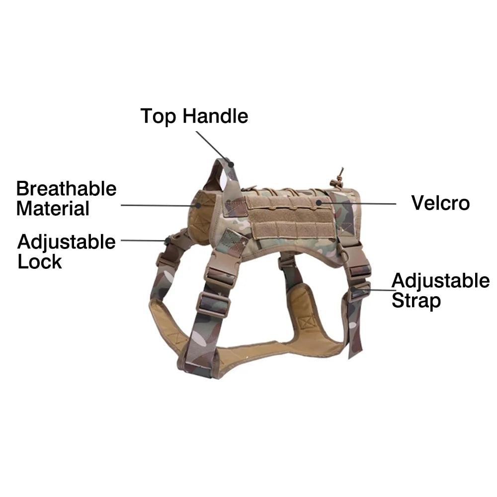 Nylon Tactical Dog Harness With Handle and Bungee Leash For German Shepherds